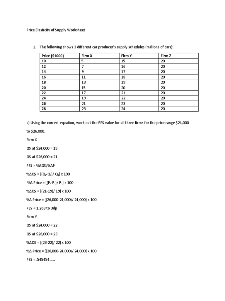 Price Elasticity of Supply Calculations | PDF | Price Elasticity Of ...