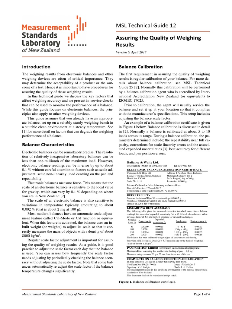 Weighing Results Quality Assurance Guide | PDF | Weighing Scale ...