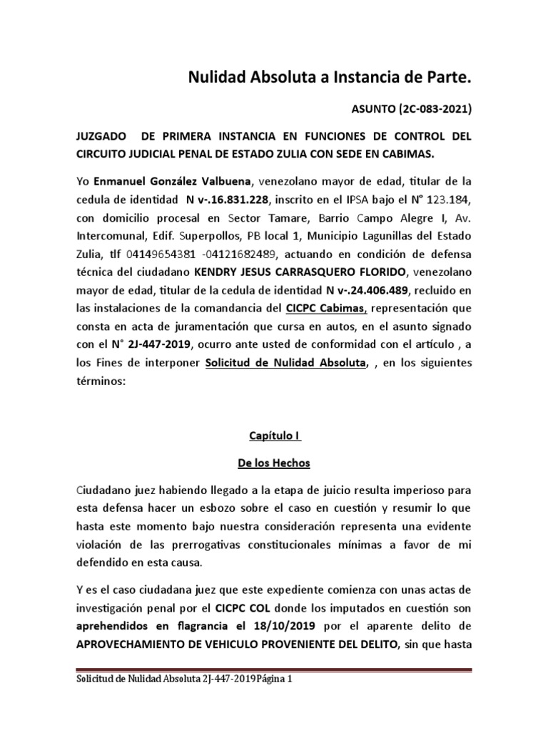 Nulidad Absoluta en Juicio Penal Zulia | PDF | Debido al proceso
