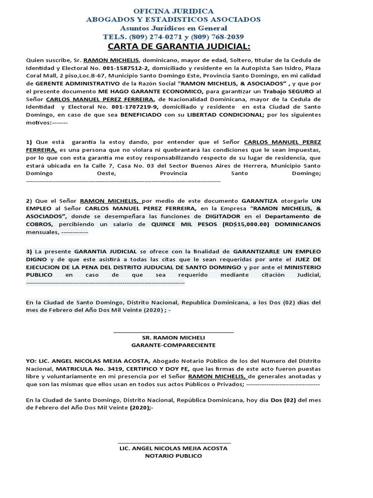 Carta de Garantia Judicial  PDF  República Dominicana  Justicia