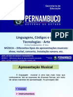 MÚSICA – Diferentes Tipos de Apresentações Musicais Show, Recital, Concerto, Instalação Sonora, Etc