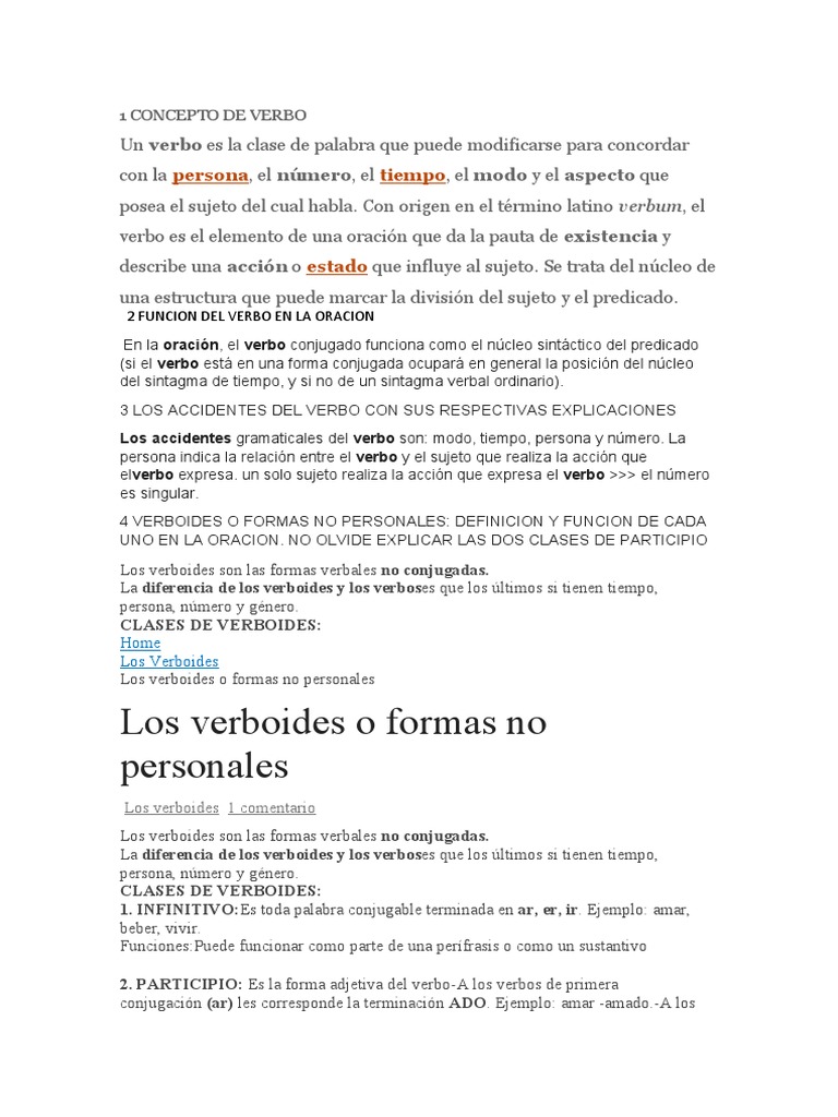 1 Concepto de Verbo | PDF | Verbo | Asunto (gramática)