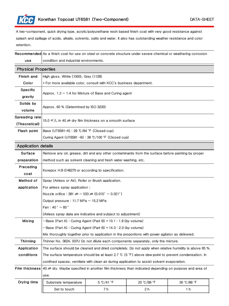 KCC DATASHEET Korethan Topcoat UT6581 Eng PDF