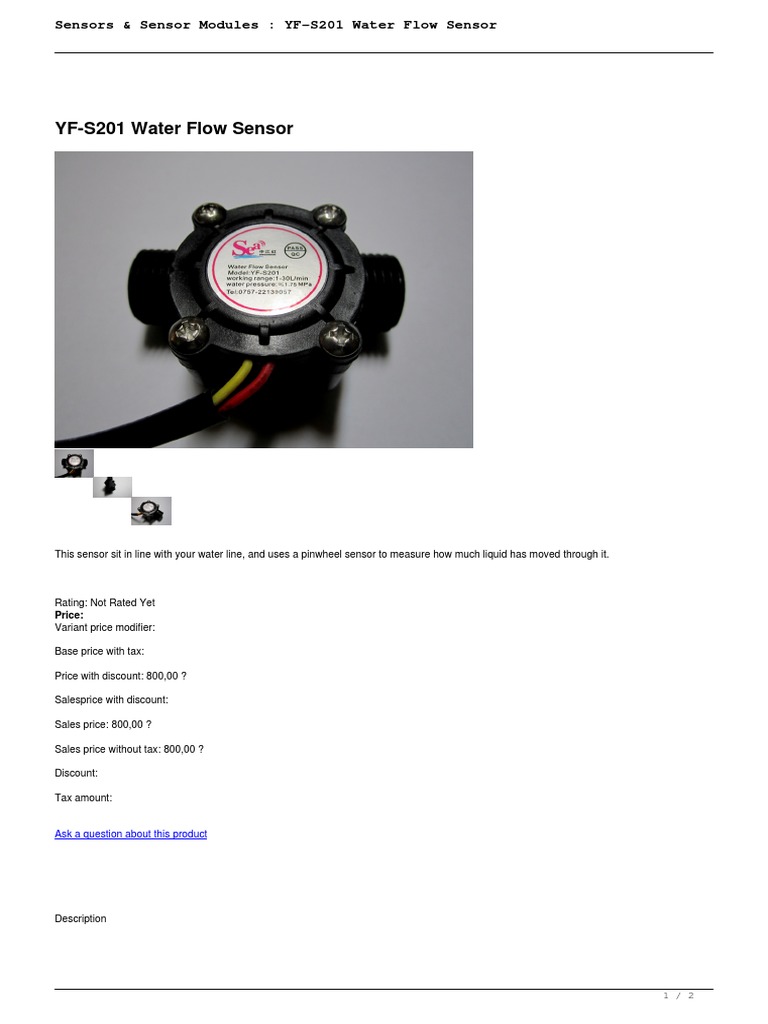 Sensors & Sensor Modules YFS201 Water Flow Sensor PDF Flow