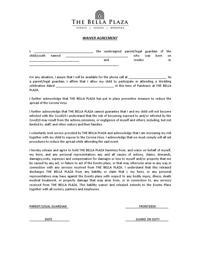 Waiver Agreement For Minors | PDF