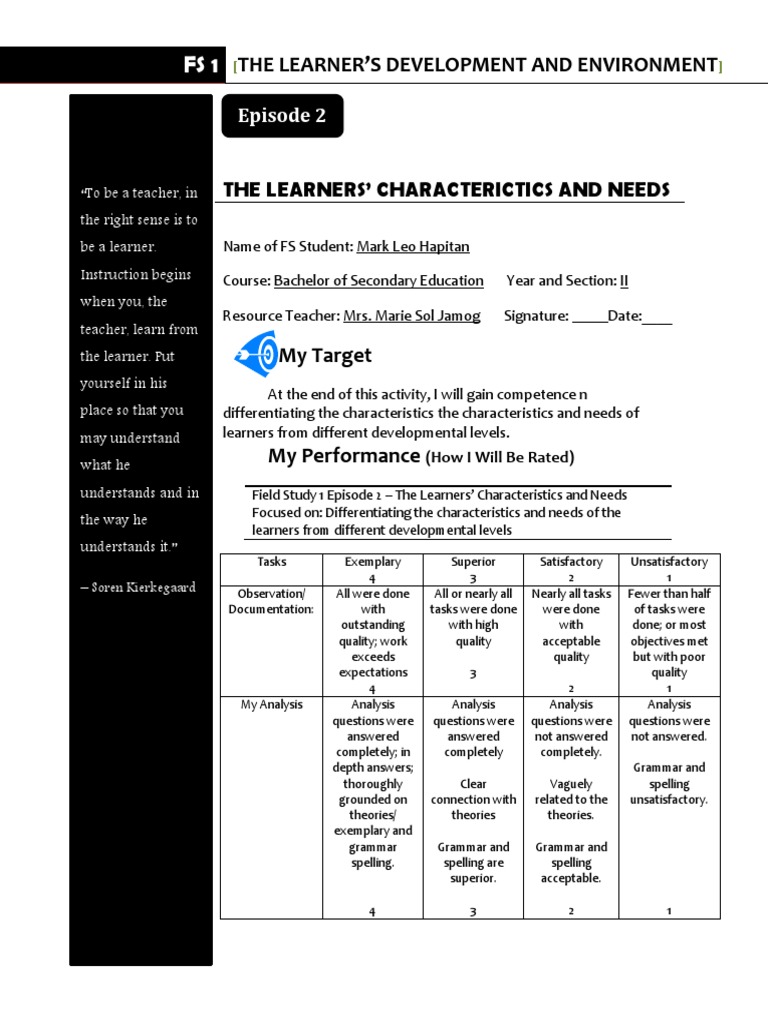 FS1 Episode 2: Learner Development Insights | PDF | Preschool | Teachers