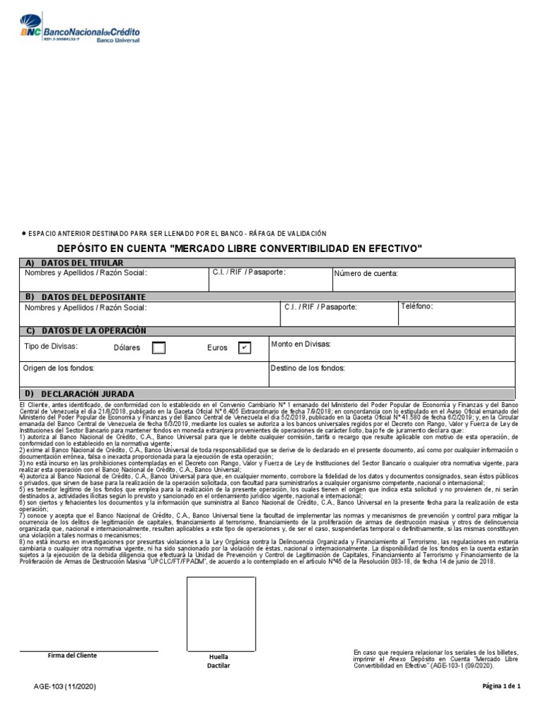 BNC Ps Apforms Planilladeposito Age103 PDF Bancos Violaci n
