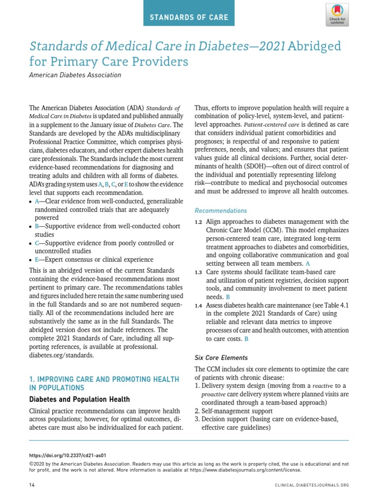 Standards of Medical Care in Diabetes - 2021: Abridged For Primary Care ...