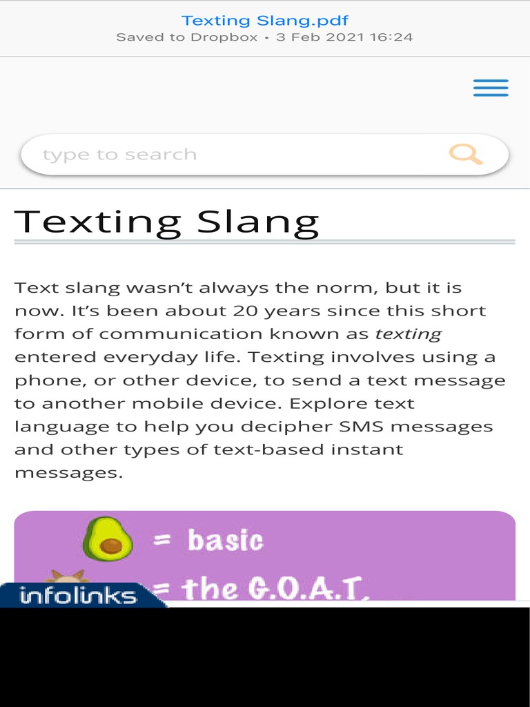 WHAT DOES TYPE MEAN IN TEXT SLANG intelligence overview