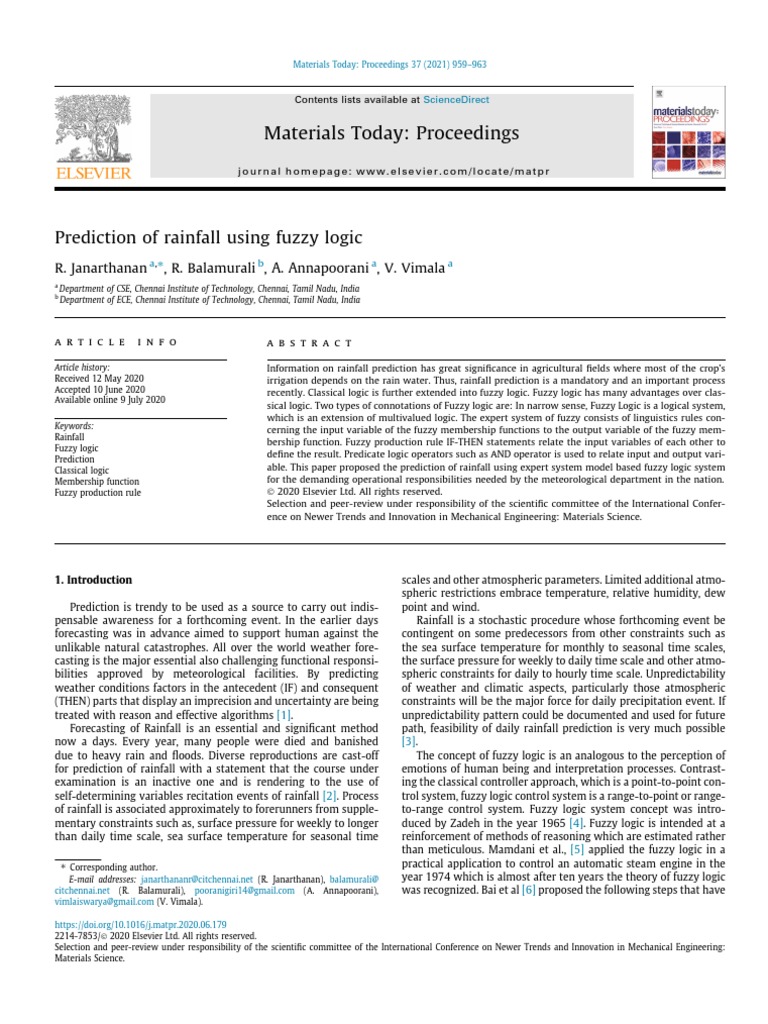 Fuzzy Logic for Rainfall Prediction | PDF | Fuzzy Logic | Artificial ...