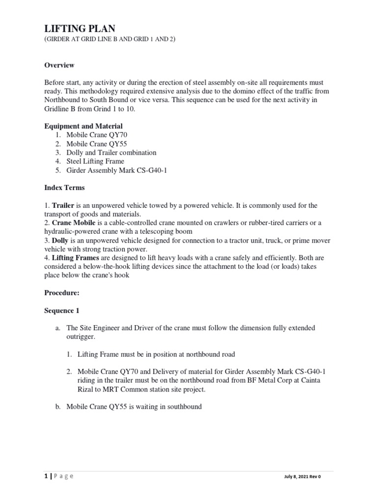 Crane Lifting Plan for Girder Assembly | PDF | Crane (Machine ...