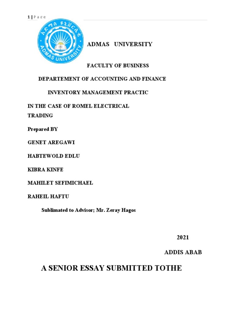 Admas University: A Senior Essay Submitted Tothe | PDF | Inventory | Prices