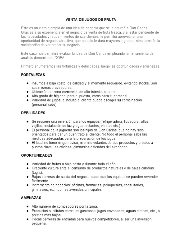Caso Venta de Jugos de Fruta | PDF | Producto (Negocio) | Business