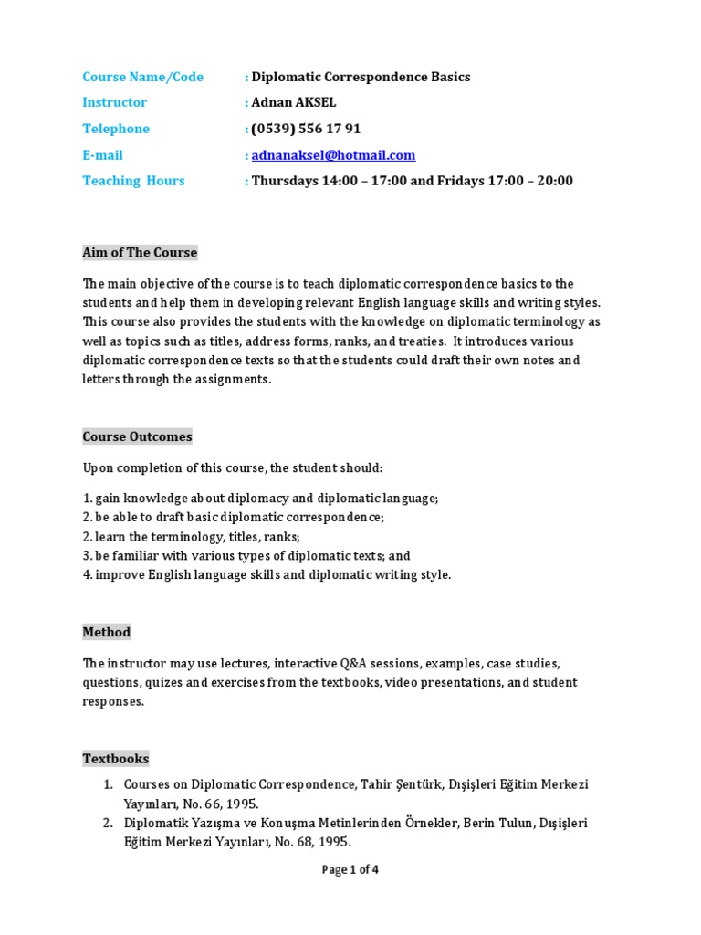 Diplomatic Correspondence Course Overview | PDF | Diplomatic ...
