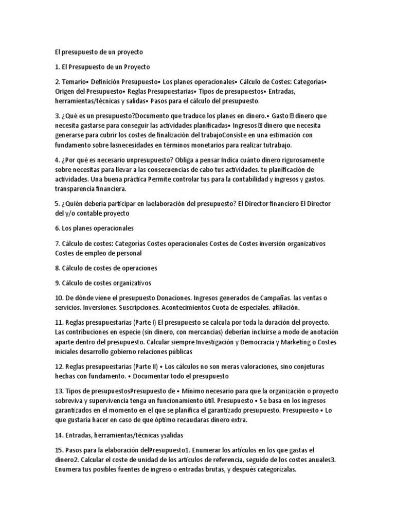 Presupuesto de un Proyecto: Guía Completa | PDF | Presupuesto ...