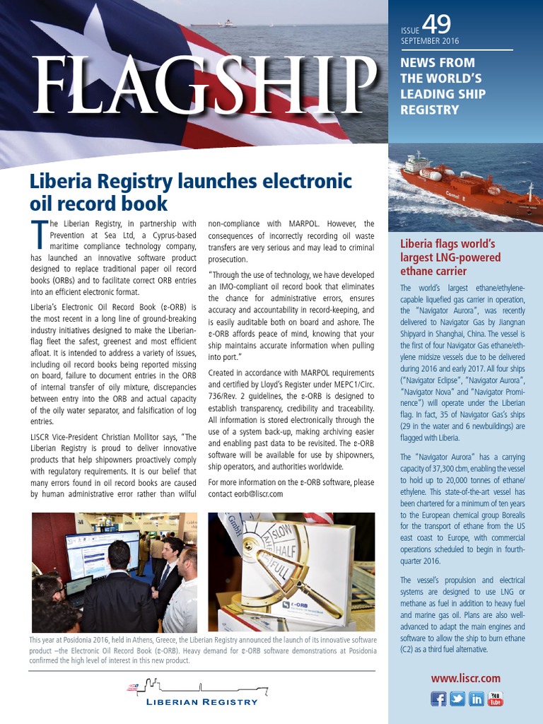 Flagship Liberia Registry Launches Electronic Oil Record Book PDF
