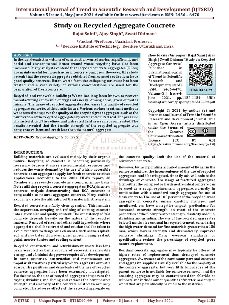Study On Recycled Aggregate Concrete Pdf Construction Aggregate
