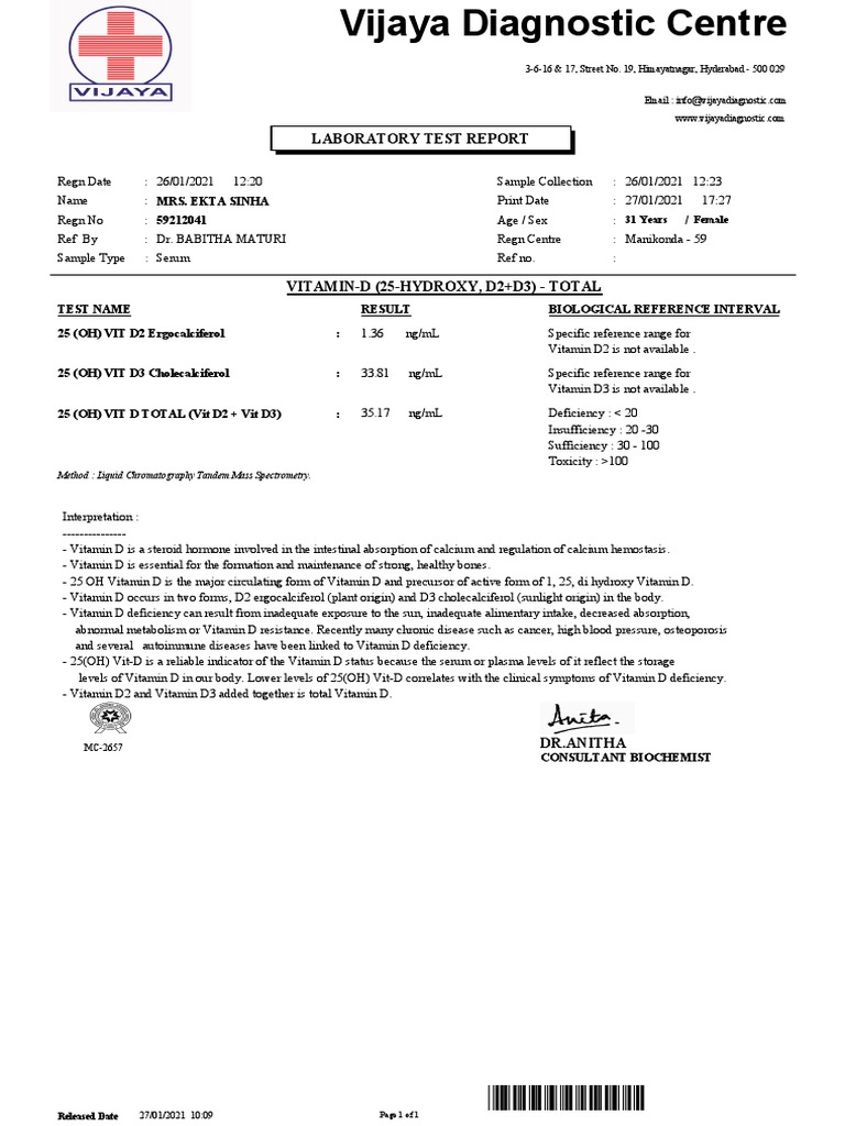 Laboratory Test Report Test Name Result Biological Reference Interval