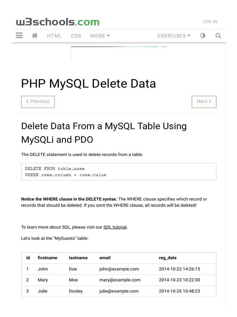 PHP MySQL Delete Data | PDF | Computer Programming | Computer Science