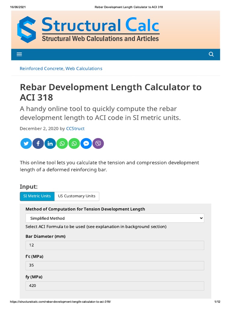 Rebar Development Length Calculator To ACI 318 PDF