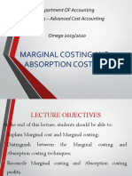 Marginal Costing and Absorption Costing: Department OF Accounting ACC322 - Advanced Cost Accounting