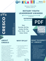 Rotary Youth Leadership Awards: Date: Saturday, 8th May Sunday, 9th May Time: 10 Am - 1 PM Venue: Online