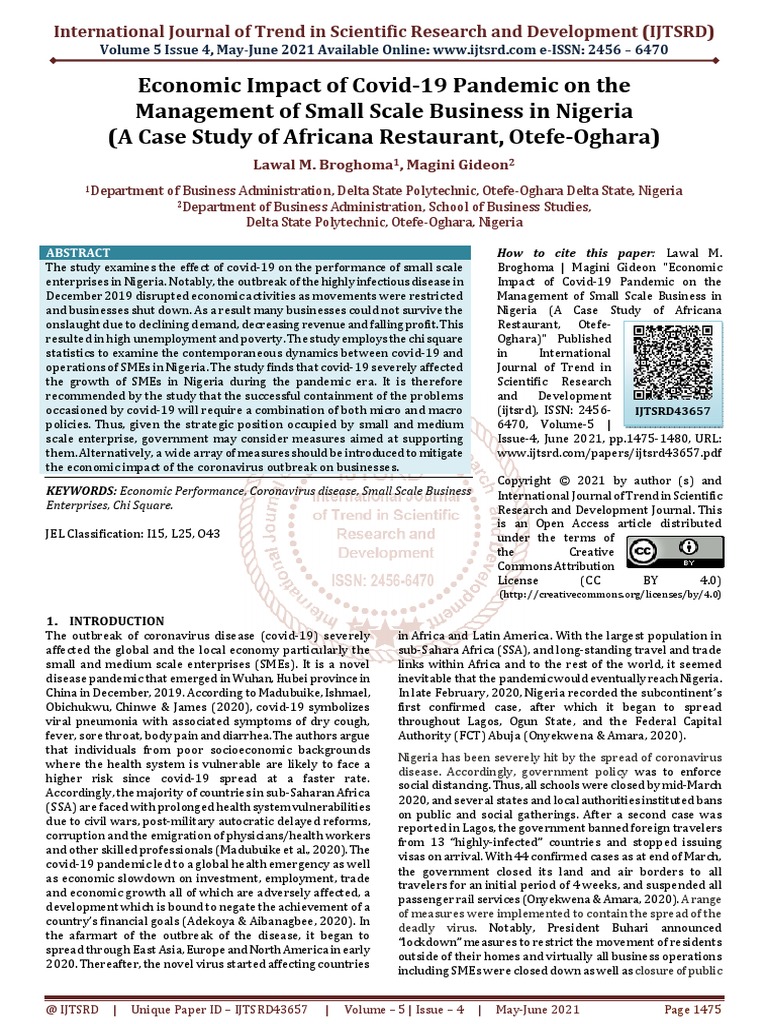 Economic Impact of Covid 19 Pandemic On The Management of Small Scale ...