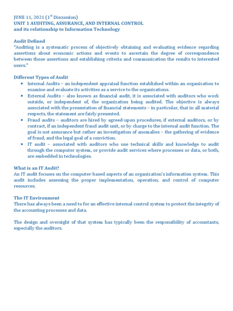 Auditing Assurance And Internal Control Pdf Internal Control Audit