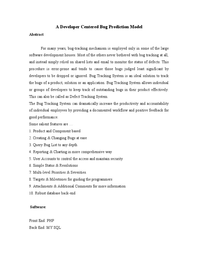 Developer Centered Bug Tracking System Pdf Software Bug