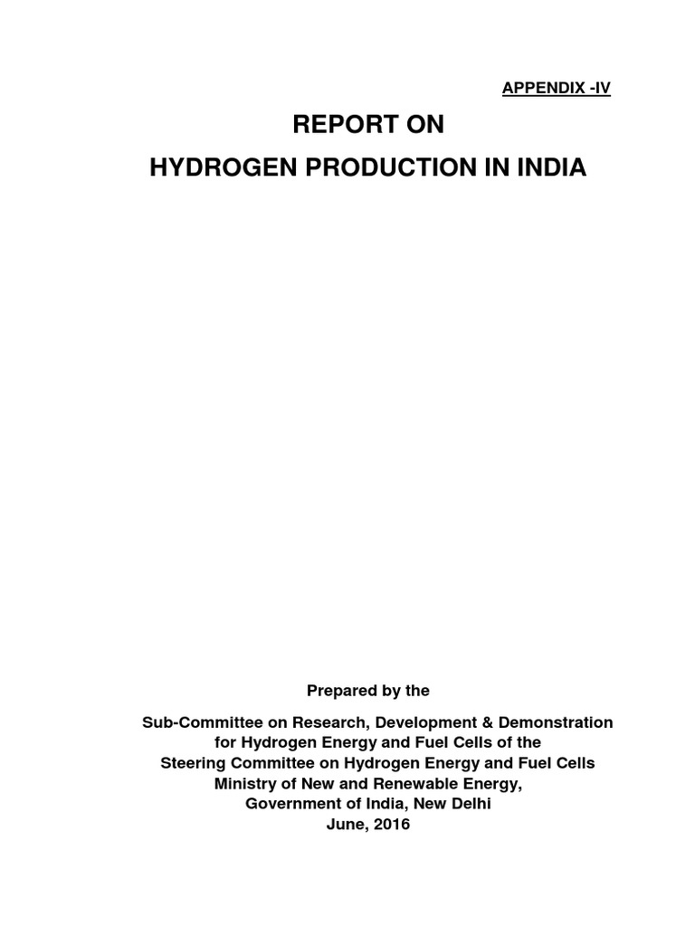 Annexure IV Report On Hydrogen Production | PDF | Gasification | Fuel Cell