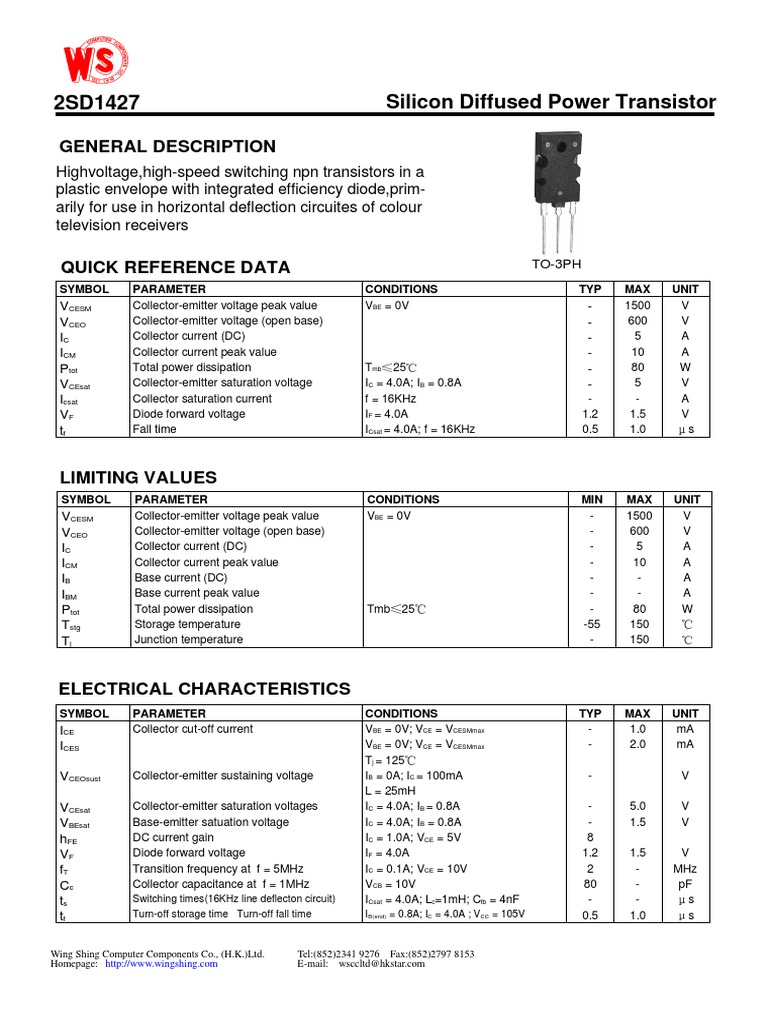 2SD1427 Silicon Diffused Power Transistor General Description PDF