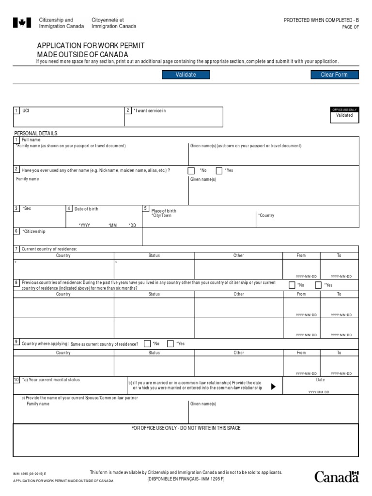 Canada Work Permit Application Form | PDF | Travel Visa | Government ...