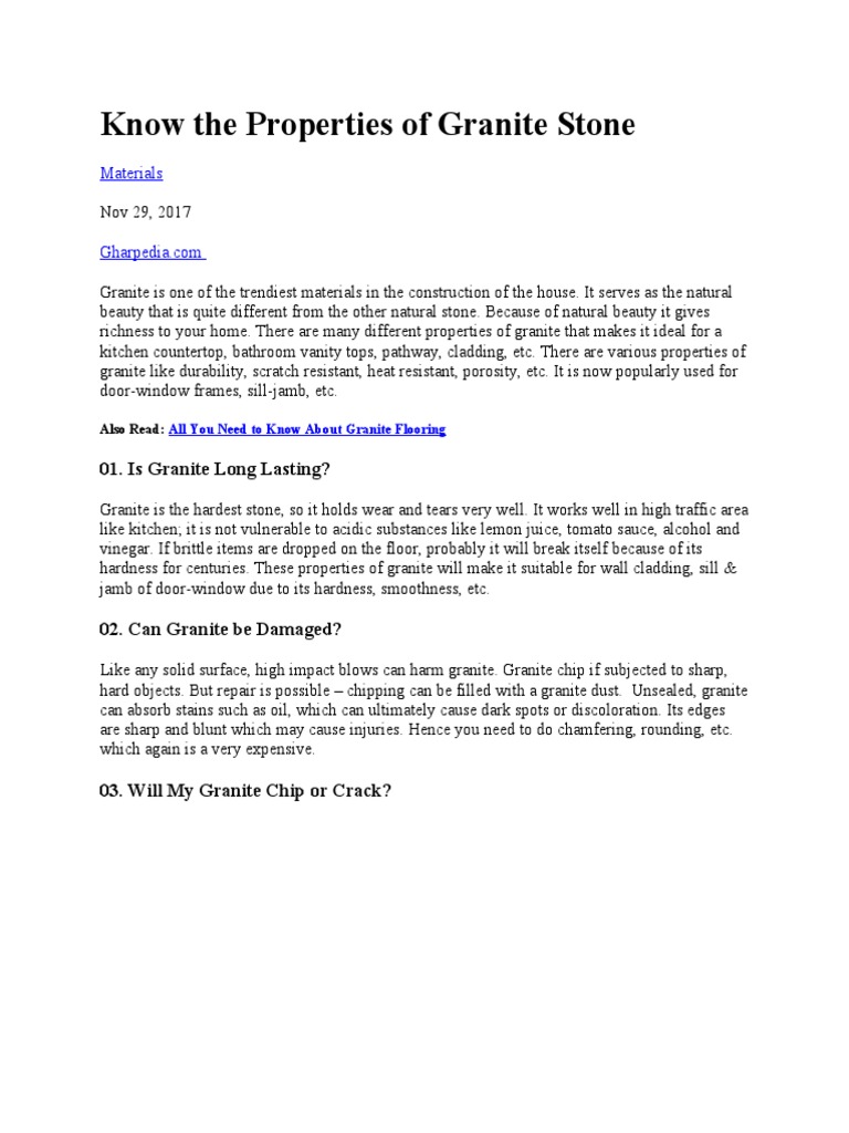 Know The Properties of Granite Stone PDF Countertop Sink