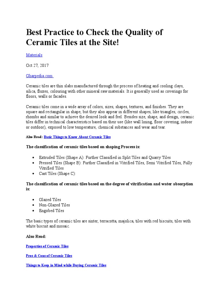 Best Practices for Evaluating Ceramic Tile Quality OnSite PDF