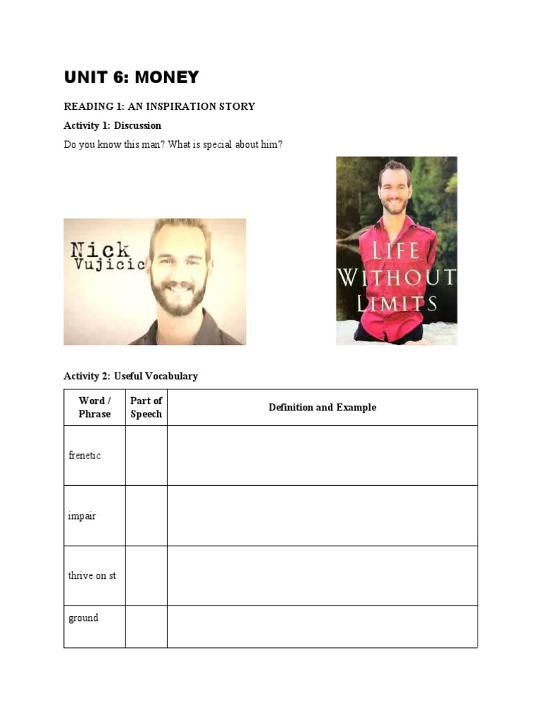 Unit 6 Money Reading 1 An Inspiration Story Activity 1 Discussion