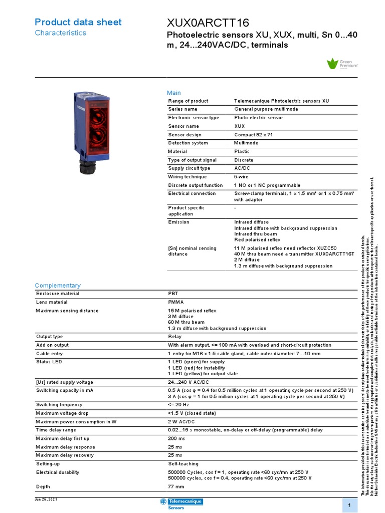 Xux0Arctt16: Product Data Sheet | PDF | Sensor | Electrical Components