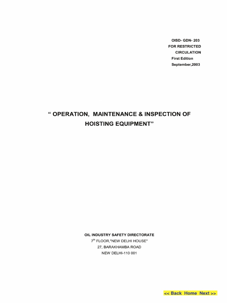 Std203Operation and Maintenance of Hoisting Equipment PDF Clutch Pipe (Fluid Conveyance)
