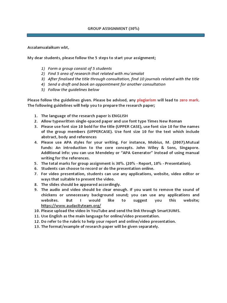 Group Assignment Guidelines for Mu’amalat | PDF | Citation | Written ...