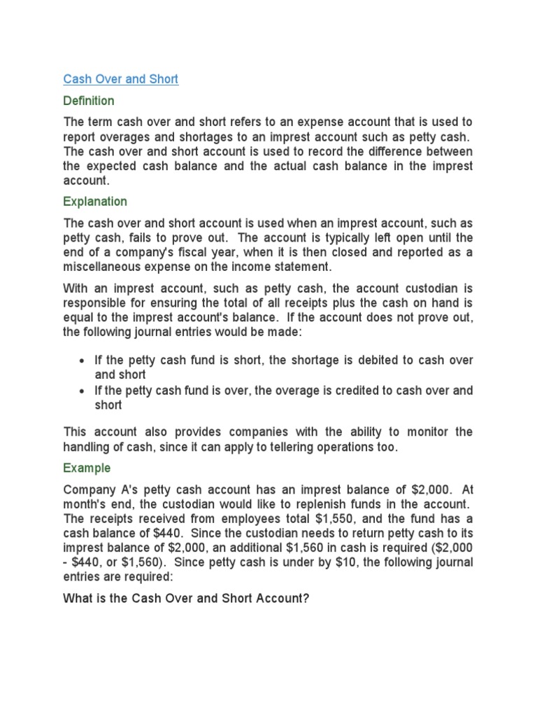 CC Cash Over and Short PDF Cash Debits And Credits