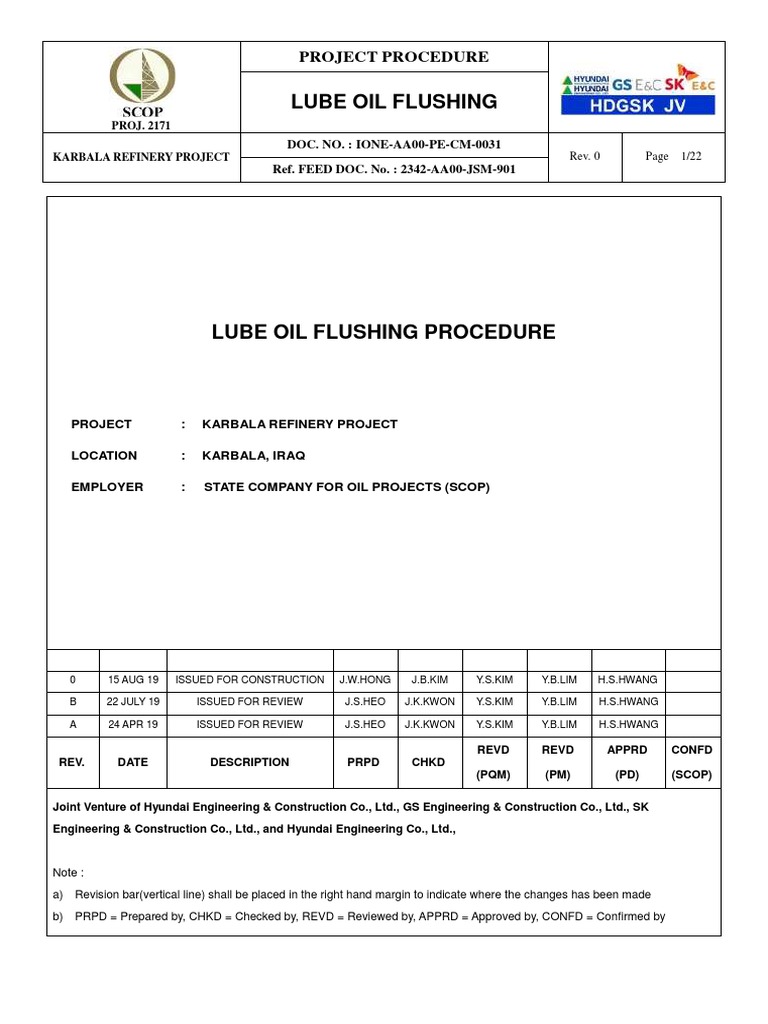 Lube Oil Flushing Procedure Rev 0 PDF Lubricant General Contractor