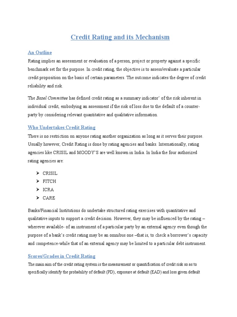 Credit Rating and Its Mechanism: An Outline | PDF | Credit Rating | Loans