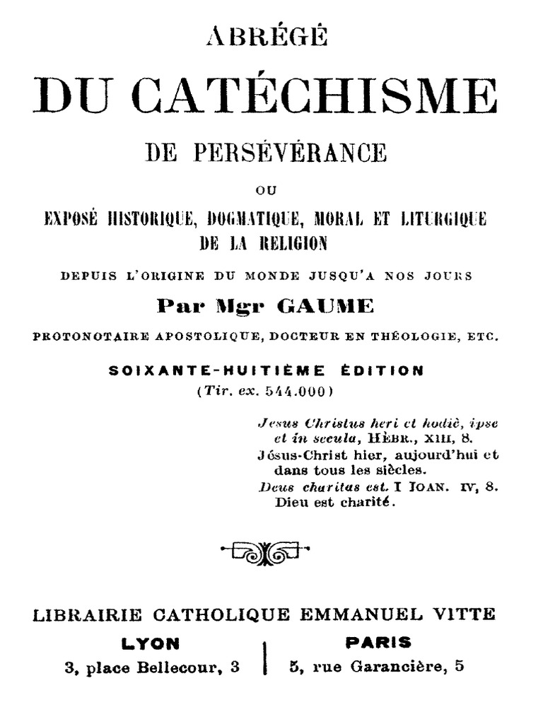 Caté Page De Garde Cahier De Catéchisme MGR Gaume Catechisme de Perseverance | PDF | Dieu | Catéchisme