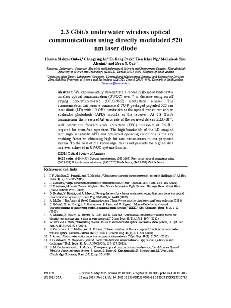 Underwater Wireless Optical Communication Using Directly Modulated PDF Attenuation Laser