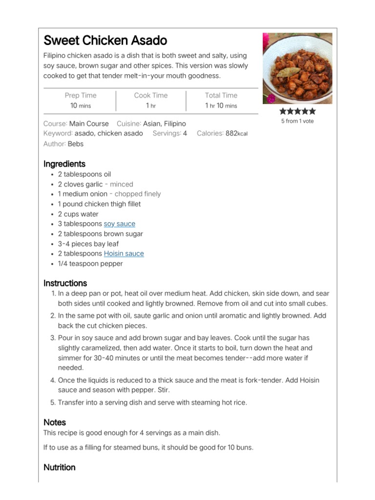 Sweet Chicken Asado Foxy Folksy PDF