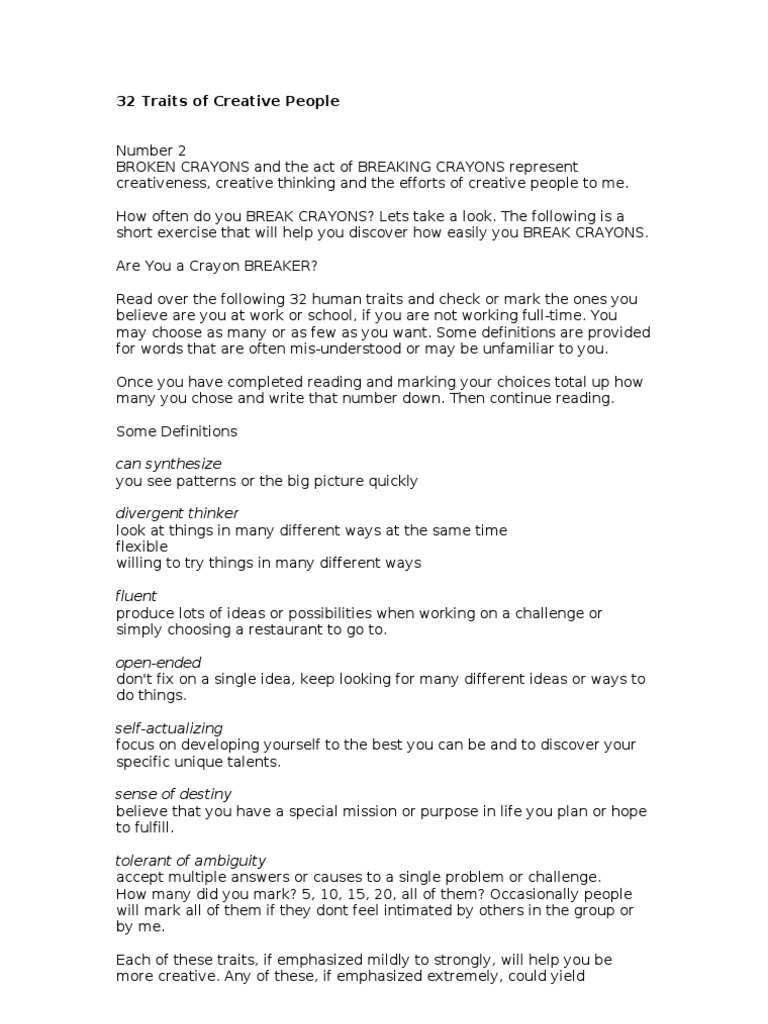 32 Traits of Creative People | PDF | Incandescent Light Bulb | Creativity