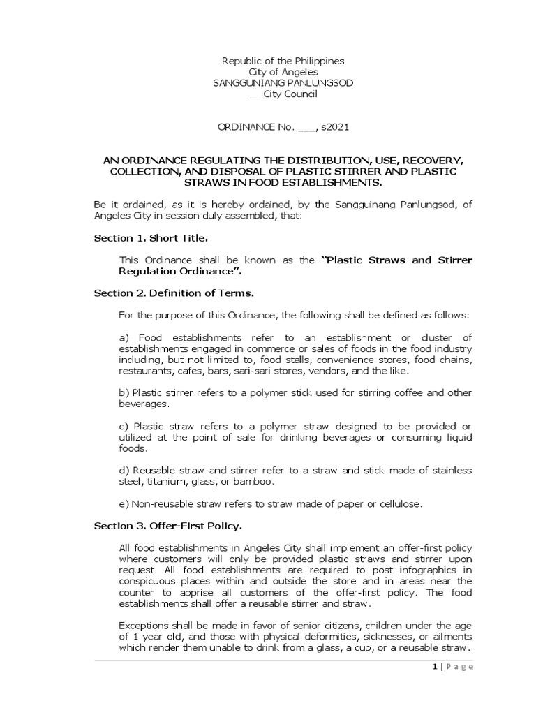 Feb 9 2021 Stirrer and Plastic Straw Regulation Download Free PDF