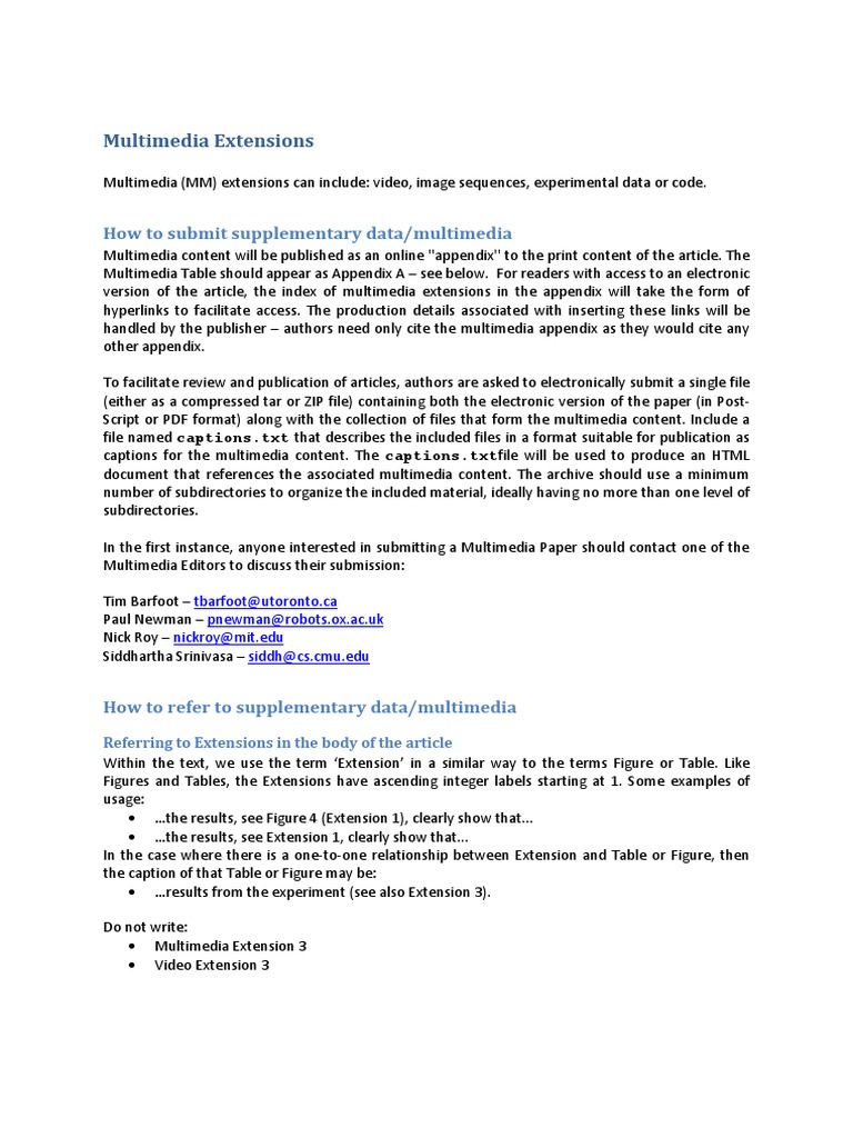 Multimedia Extensions How To Submit Supplementary Data/multimedia PDF