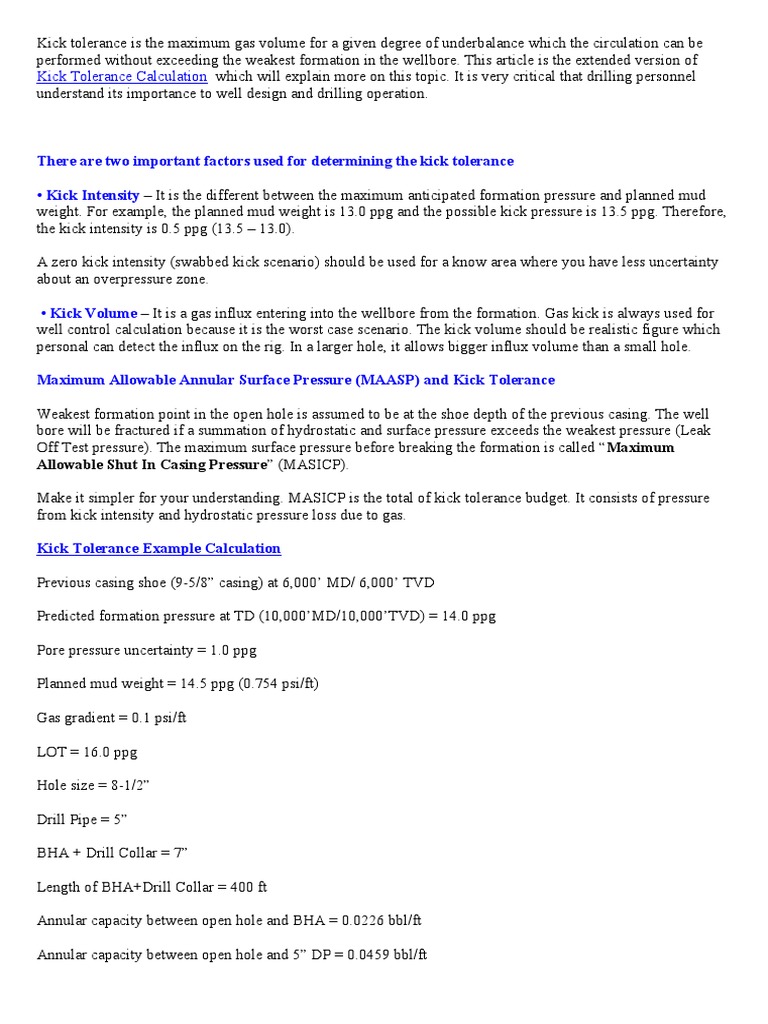 Understanding Kick Tolerance Calculations | PDF | Chemical Engineering ...
