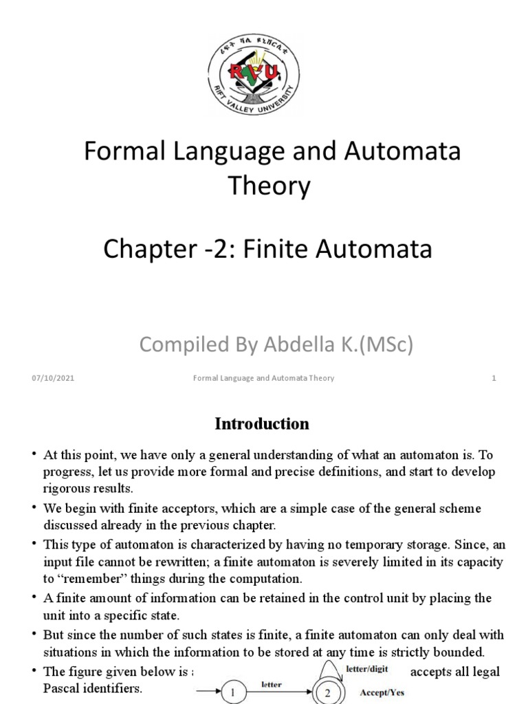Chapter 2-Finite Automata FLAT | PDF | Automata Theory | Applied ...