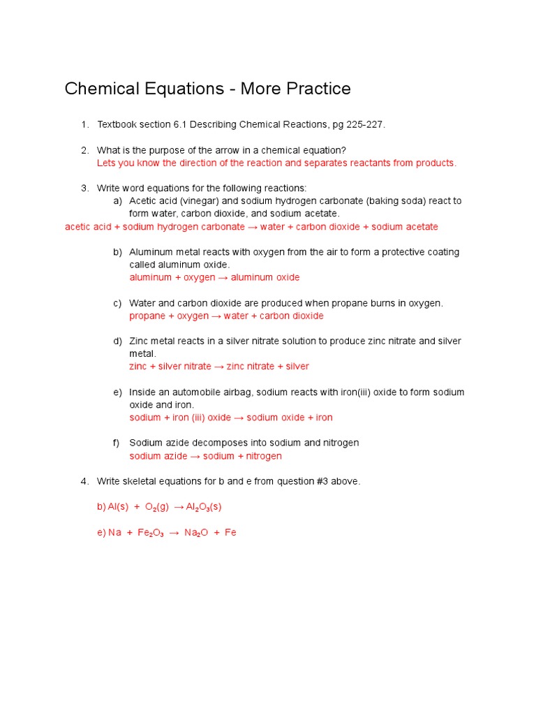 Chemical Equations - Practice Solutions | PDF | Oxide | Chemical Reactions